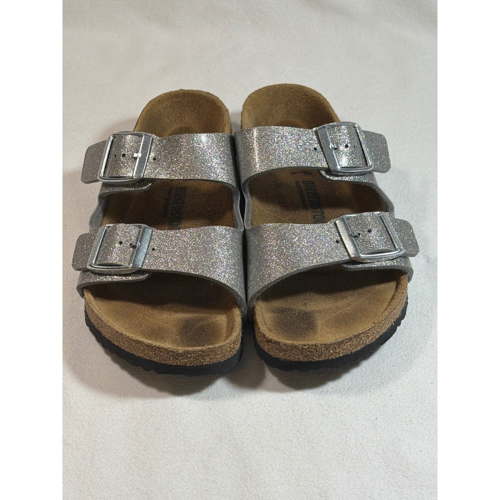 Birkenstock Arizona Silver Glitter Double Strap Sandals Womens 34 L3 220